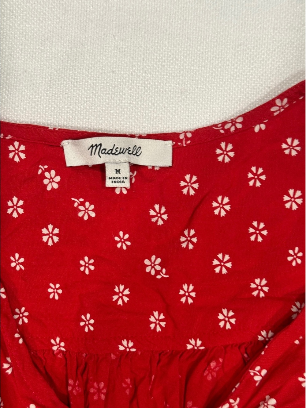 Madewell Sophia Red Bandana Floral Smocked Puff Sleeve Mini Dress Size Medium - Picture 7 of 9
